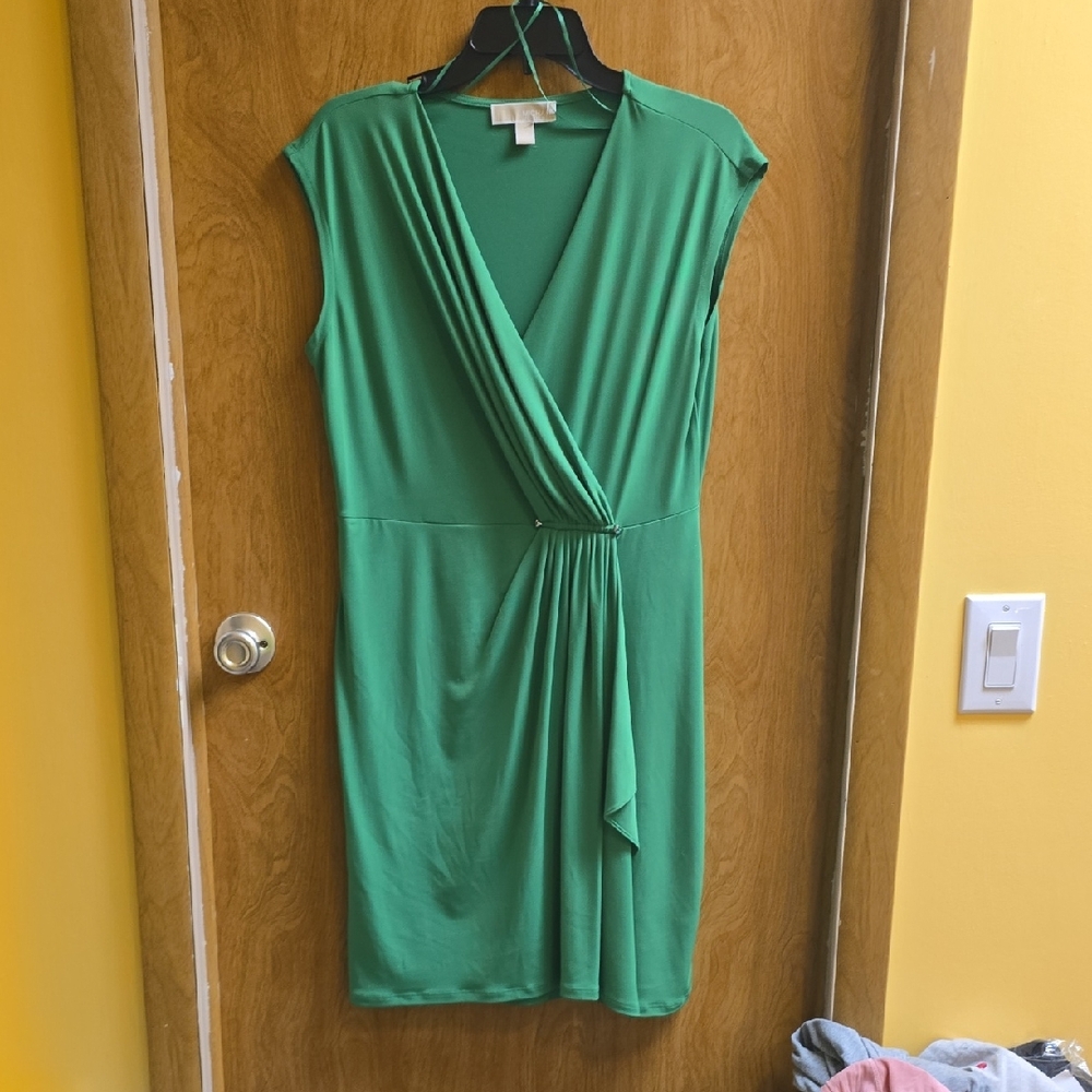 MICHAEL Michael Kors Green Ruched Wrap Midi Dress